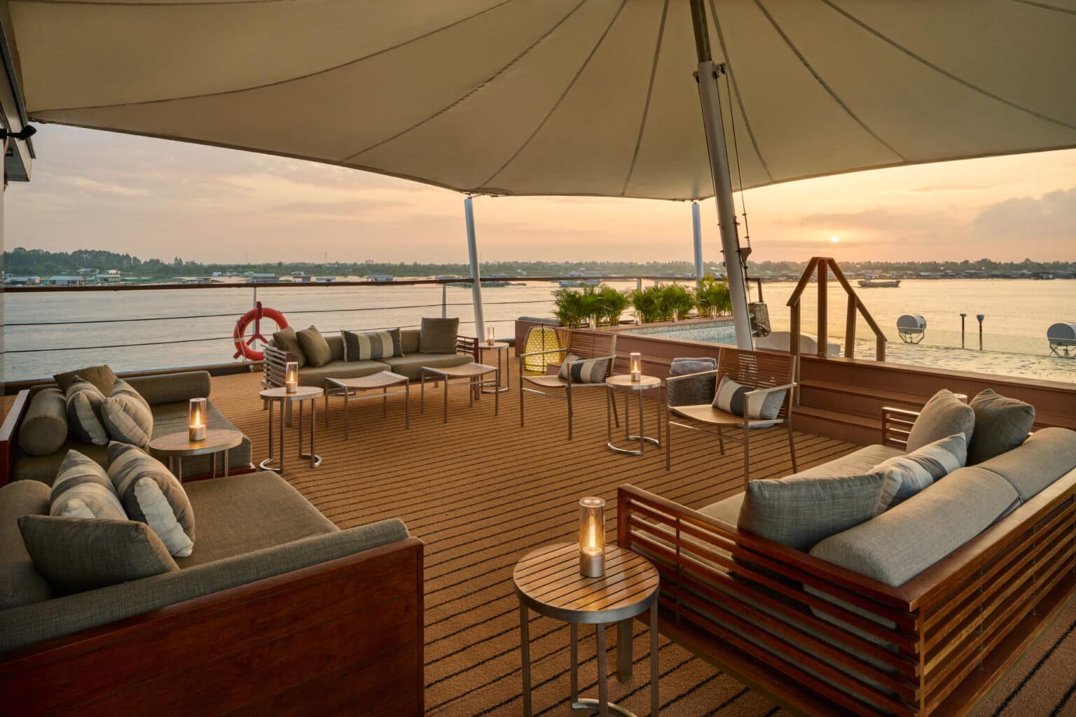 Aqua Mekong Outdoor lounge and plunge pool, Mekong River